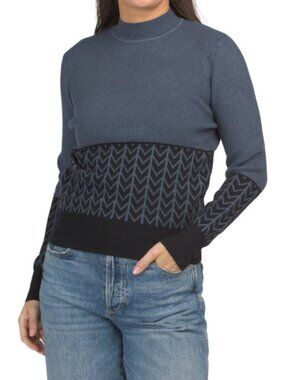 NANCY YANG Geometric Pattern Mock Neck Sweater